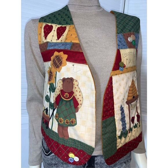 Vintage Quilted Honey Bear Bee Vest Size Large - Picture 1 of 12
